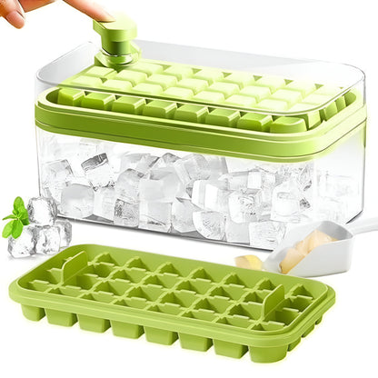 Silicone 2 Layer Ice Cube Trays With Storage Box & Ice Scoop