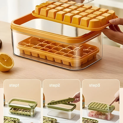 Silicone 2 Layer Ice Cube Trays With Storage Box & Ice Scoop